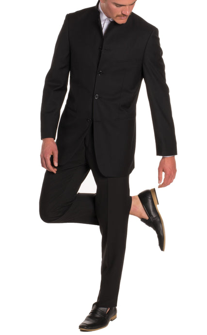 Mandarin Collar Suit - 2 Piece - Black - Ferrecci USA 