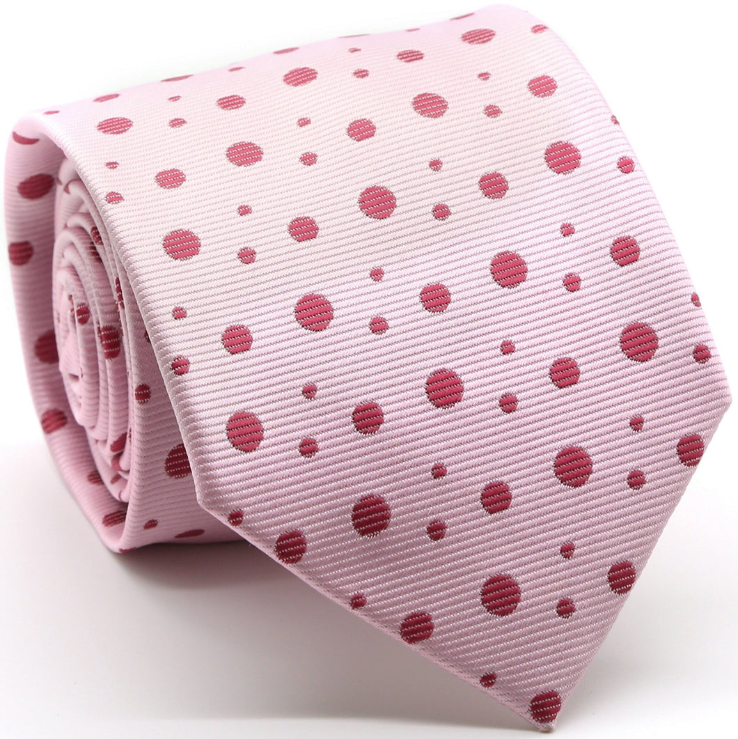 Mens Dads Classic Pink Circle Pattern Business Casual Necktie & Hanky Set MO-1 - Ferrecci USA 