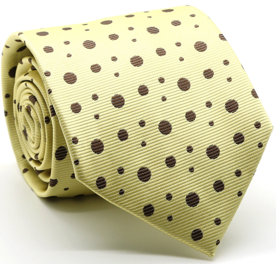 Mens Dads Classic Yellow Circle Pattern Business Casual Necktie & Hanky Set MO-8 - Ferrecci USA 