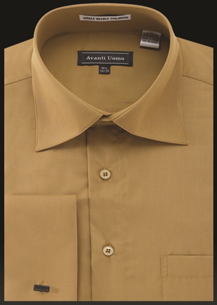 Men's French Cuff Dress Shirt Spread Collar- Mustard Gold