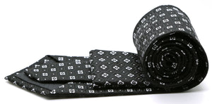 Mens Dads Classic Black Geometric Pattern Business Casual Necktie & Hanky Set N-4 - Ferrecci USA 
