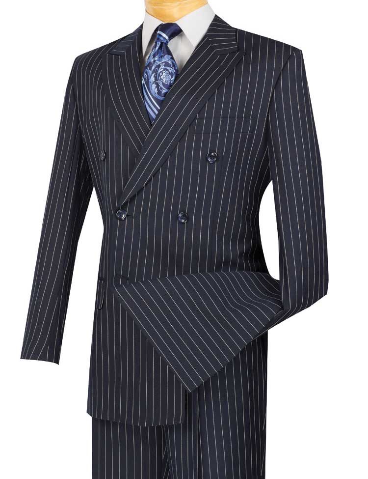 Banker Collection-Men's Double Breasted Pinstripe Navy Suit