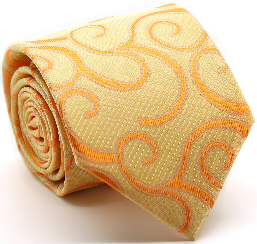 Mens Dads Classic Yellow Paisley Pattern Business Casual Necktie & Hanky Set O-9 - Ferrecci USA 