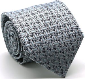Mens Dads Classic Blue Geometric Circle Pattern Business Casual Necktie & Hanky Set OO-2 - Ferrecci USA 