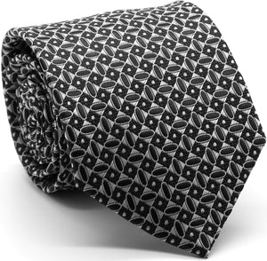 Mens Dads Classic Black Geometric Circle Pattern Business Casual Necktie & Hanky Set OO-3 - Ferrecci USA 
