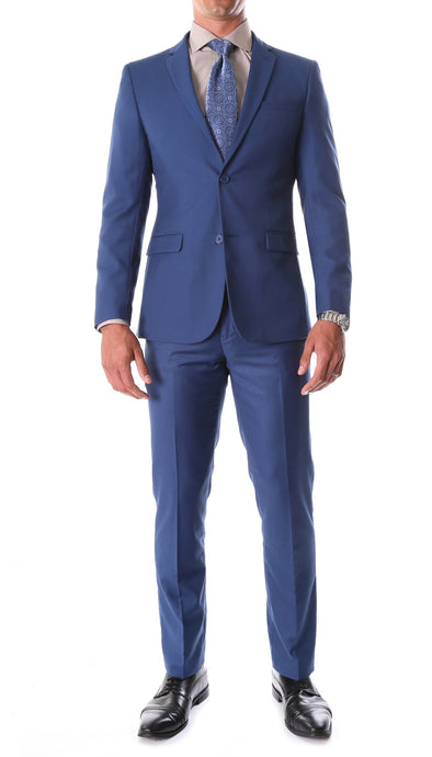Oslo Indigo Blue Slim Fit Notch Lapel 2 Piece  Suit - Ferrecci USA 