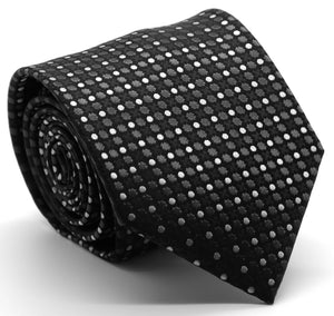 Mens Dads Classic Black Geometric Pattern Business Casual Necktie & Hanky Set P-5 - Ferrecci USA 