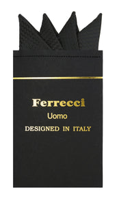 Pre-Folded Microfiber Black Black Geometric Handkerchief Pocket Square - Ferrecci USA 