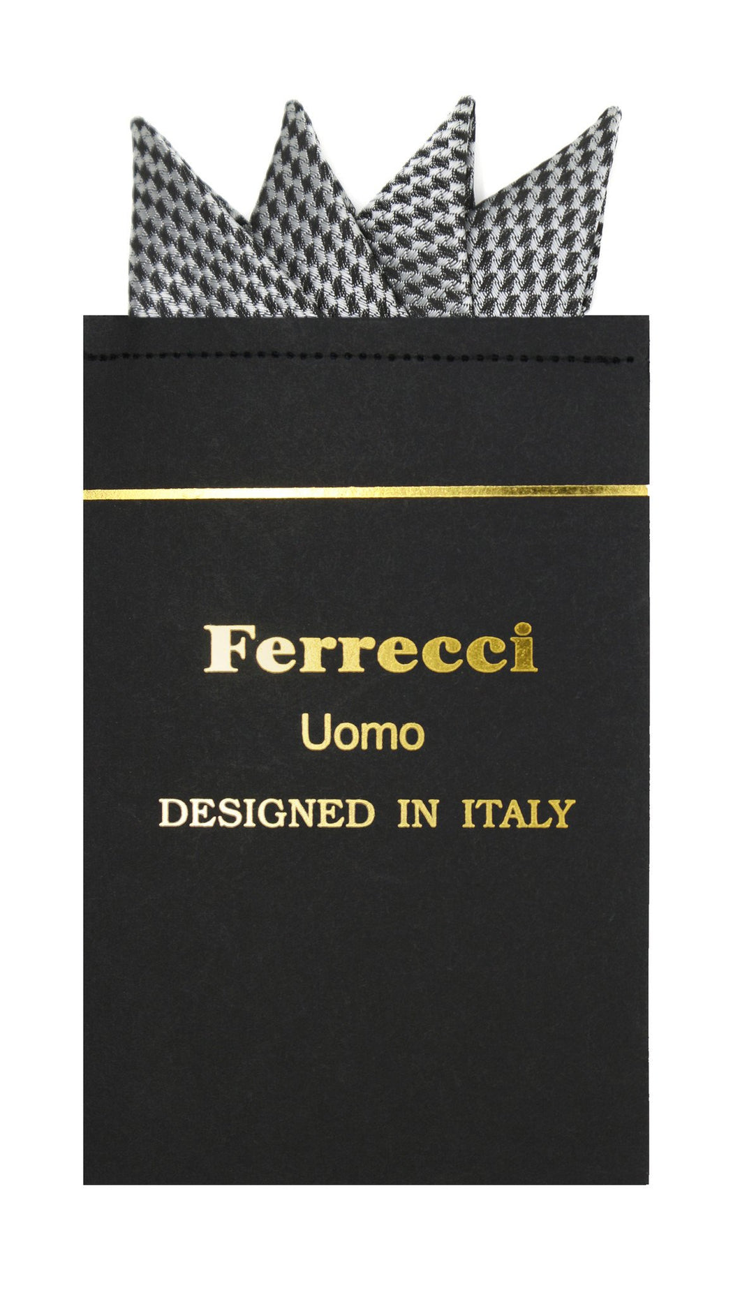Pre-Folded Microfiber Black Silver Geometric Handkerchief Pocket Square - Ferrecci USA 