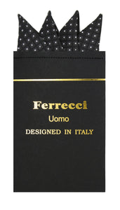 Pre-Folded Microfiber Black White Geometric Handkerchief Pocket Square - Ferrecci USA 