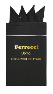 Pre-Folded Microfiber Black Geometric Handkerchief Pocket Square - Ferrecci USA 