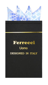 Pre-Folded Microfiber Blue Geometric Handkerchief Pocket Square - Ferrecci USA 