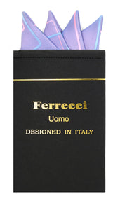 Pre-Folded Microfiber Blue Pink Geometric Handkerchief Pocket Square - Ferrecci USA 