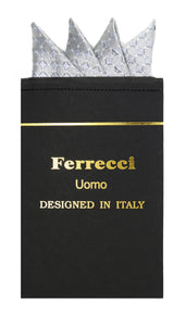 Pre-Folded Microfiber Grey Geometric Handkerchief Pocket Square - Ferrecci USA 