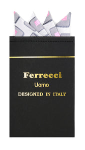 Pre-Folded Microfiber Grey Grey Geometric Handkerchief Pocket Square - Ferrecci USA 
