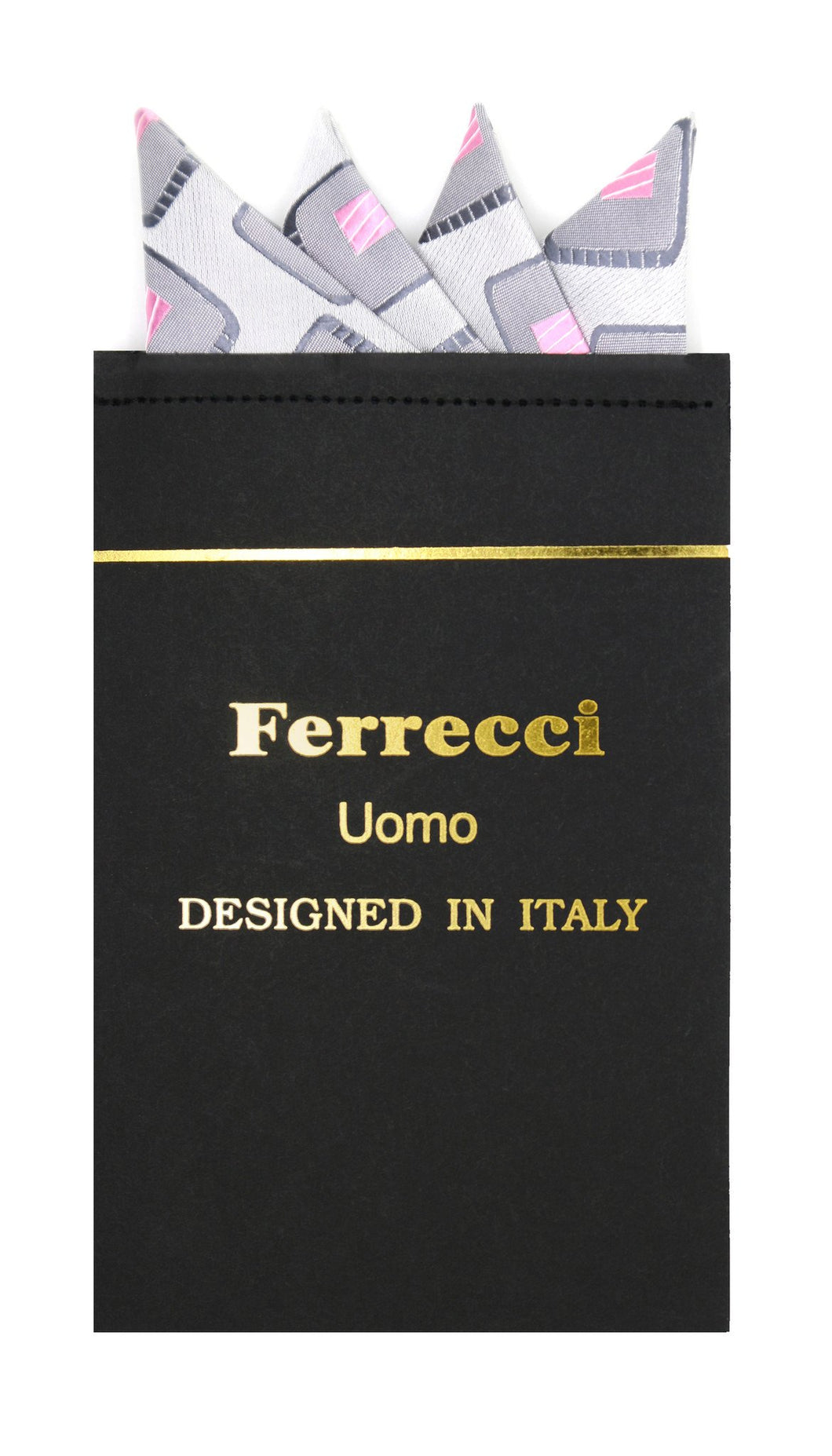 Pre-Folded Microfiber Grey Grey Geometric Handkerchief Pocket Square - Ferrecci USA 