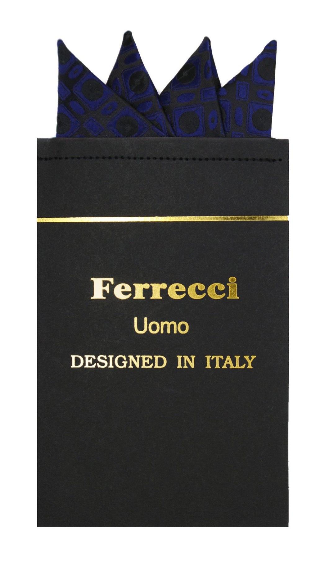 Pre-Folded Microfiber Navy Blue Geometric Handkerchief Pocket Square - Ferrecci USA 