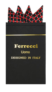 Pre-Folded Microfiber Red Black Geometric Handkerchief Pocket Square - Ferrecci USA 