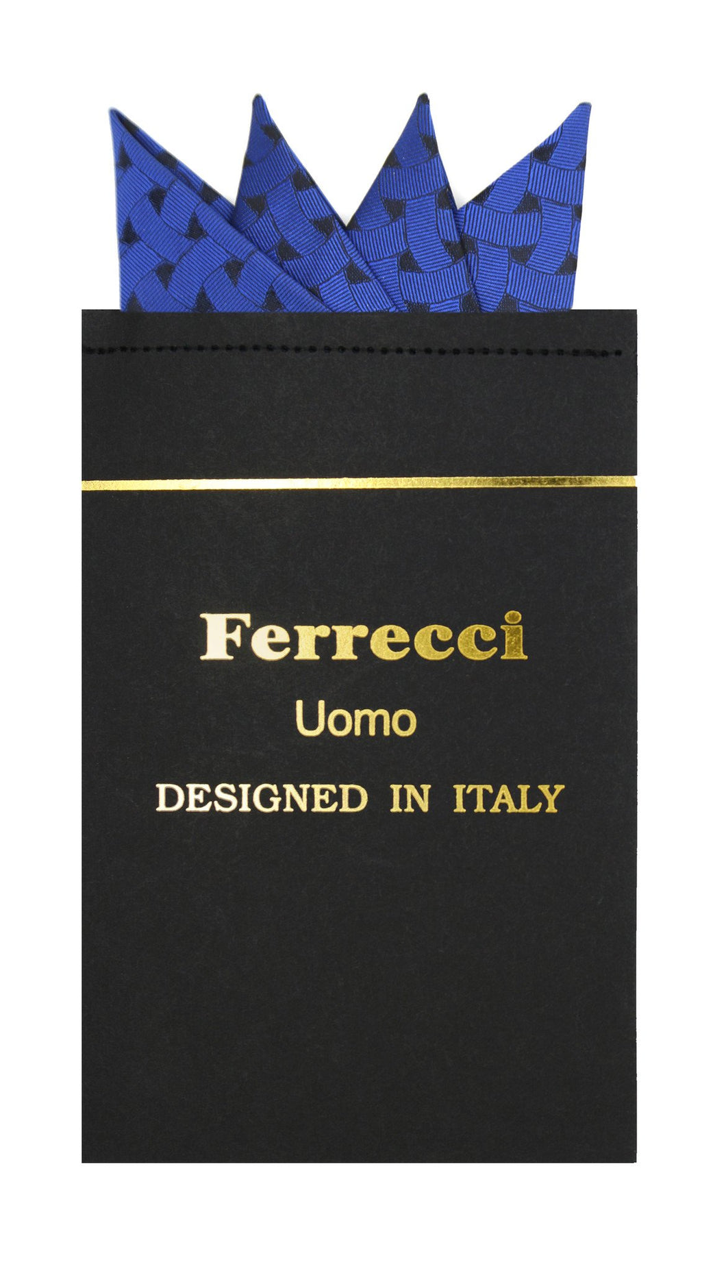 Pre-Folded Microfiber Royal Blue Geometric Handkerchief Pocket Square - Ferrecci USA 