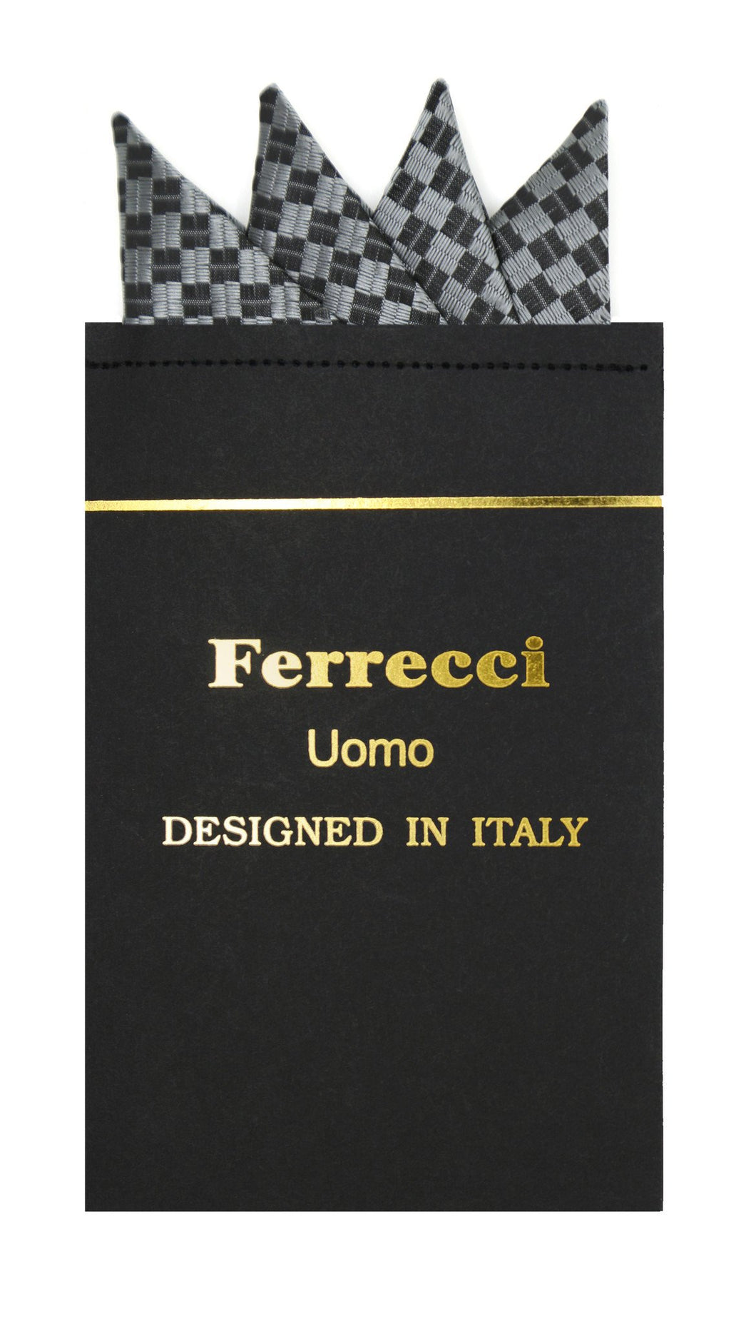 Pre-Folded Microfiber Silver Black Geometric Handkerchief Pocket Square - Ferrecci USA 