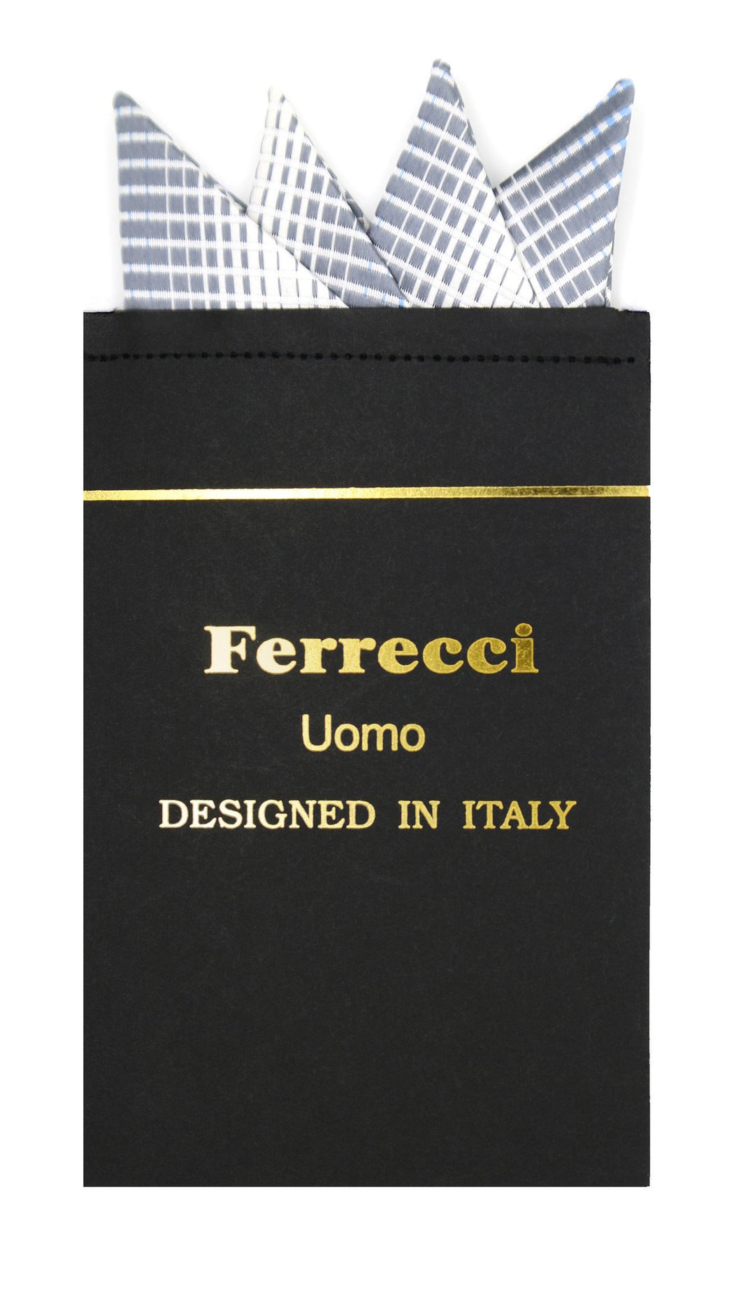 Pre-Folded Microfiber Silver Geometric Handkerchief Pocket Square - Ferrecci USA 