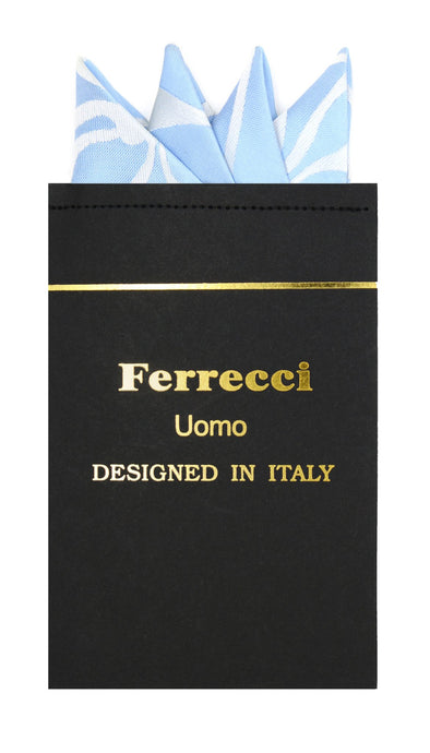 Pre-Folded Microfiber Sky Blue Geometric Handkerchief Pocket Square - Ferrecci USA 