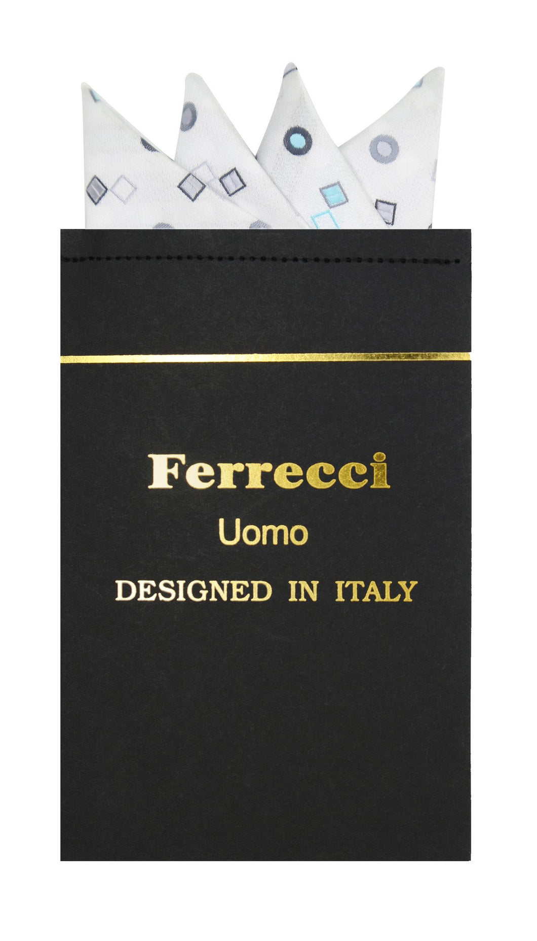 Pre-Folded Microfiber White Geometric Handkerchief Pocket Square - Ferrecci USA 