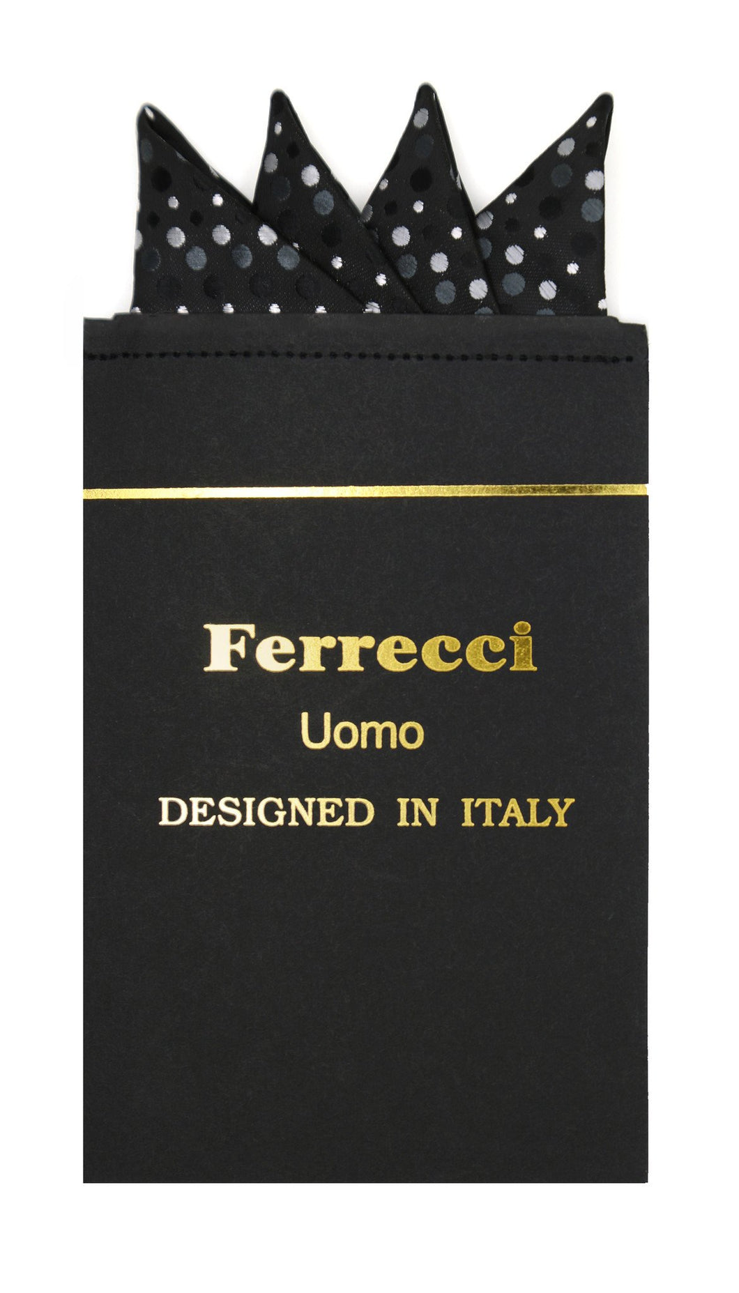 Pre-Folded Microfiber Black Polkadot Handkerchief Pocket Square - Ferrecci USA 