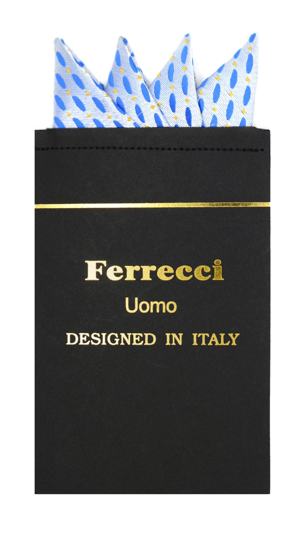Pre-Folded Microfiber Blue Polkadot Handkerchief Pocket Square - Ferrecci USA 