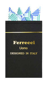 Pre-Folded Microfiber Blue Green Polkadot Handkerchief Pocket Square - Ferrecci USA 