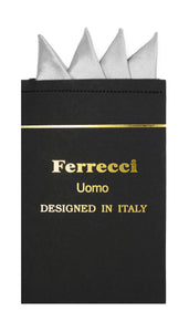 Pre-Folded Microfiber Silver Handkerchief Pocket Square - Ferrecci USA 