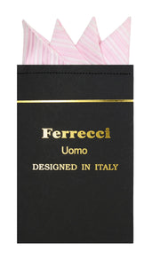 Pre-Folded Microfiber Baby Pink Stripe Handkerchief Pocket Square - Ferrecci USA 