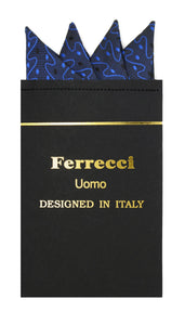 Pre-Folded Microfiber Black Blue Stripe Handkerchief Pocket Square - Ferrecci USA 