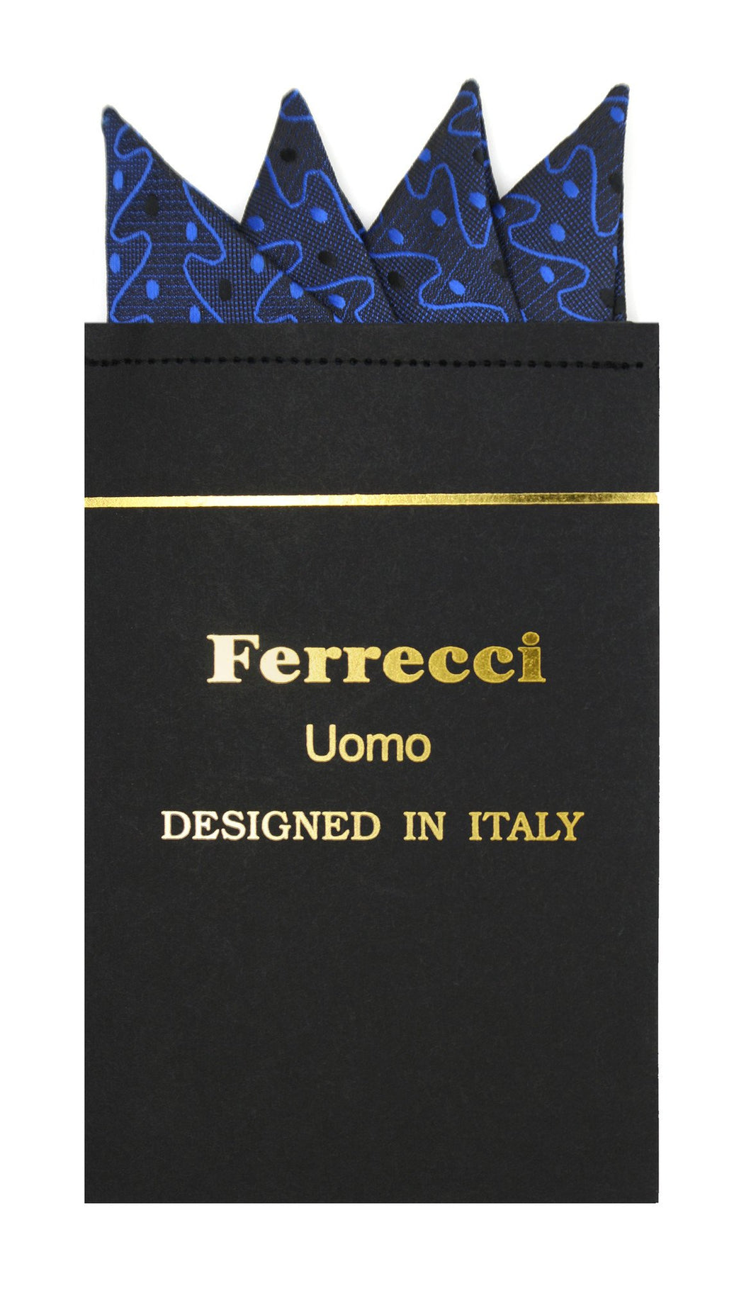 Pre-Folded Microfiber Black Blue Stripe Handkerchief Pocket Square - Ferrecci USA 