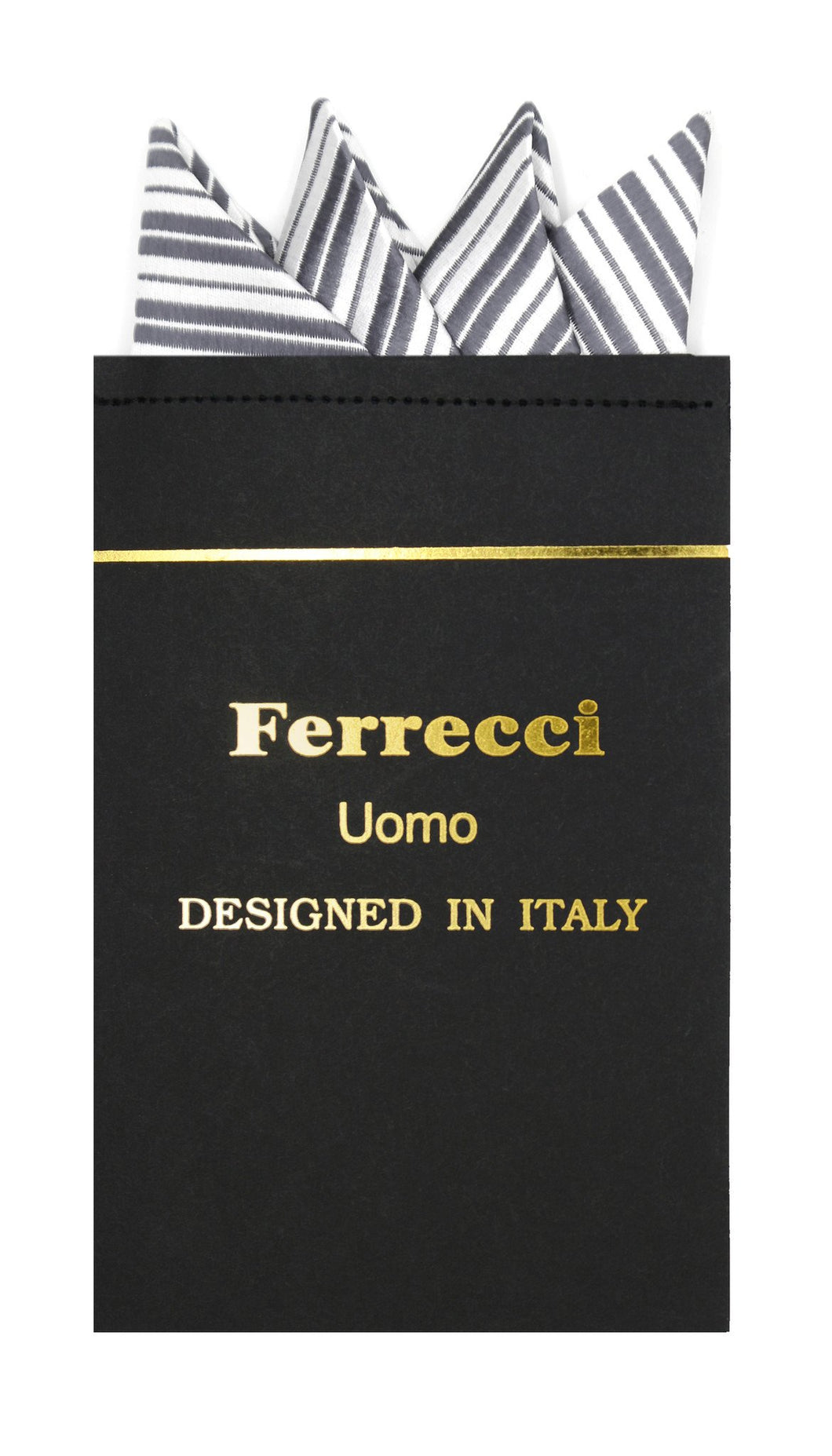 Pre-Folded Microfiber Dark Grey Stripe Handkerchief Pocket Square - Ferrecci USA 