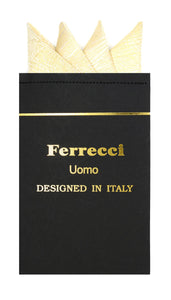 Pre-Folded Microfiber Gold Stripe Handkerchief Pocket Square - Ferrecci USA 