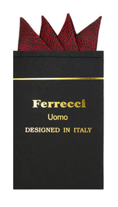 Pre-Folded Microfiber Red Black Stripe Handkerchief Pocket Square - Ferrecci USA 