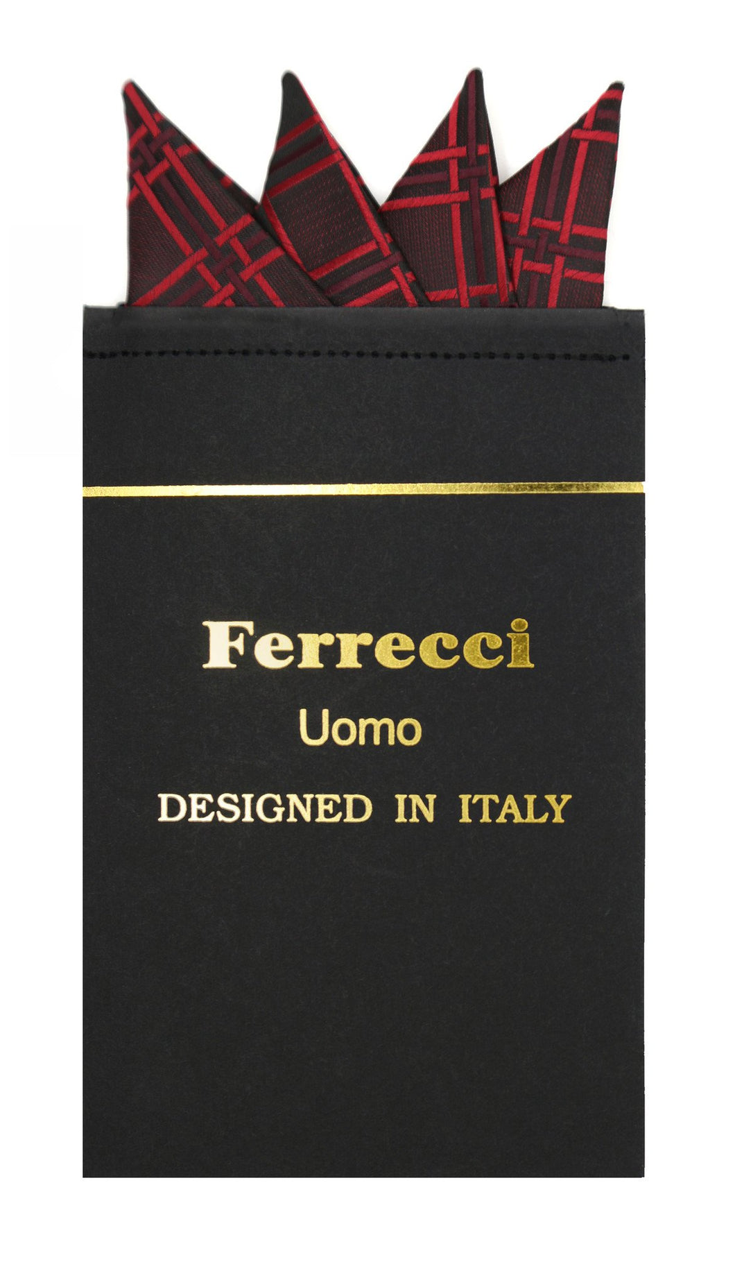 Pre-Folded Microfiber Red Stripe Handkerchief Pocket Square - Ferrecci USA 