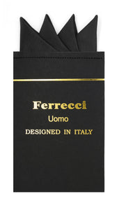 Pre-Folded Microfiber New Black Handkerchief Pocket Square - Ferrecci USA 