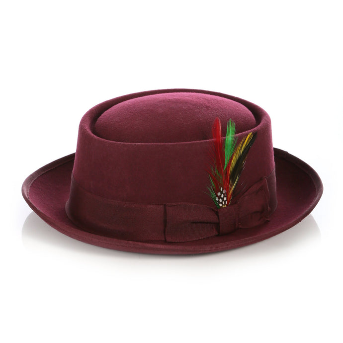 Burgundy Wool Pork Pie Hat - Ferrecci USA 