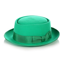 Load image into Gallery viewer, Green Wool Pork Pie Hat - Ferrecci USA 

