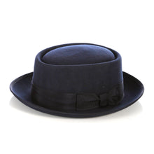 Load image into Gallery viewer, Navy Pork Pie Hat - Wool - Ferrecci USA 
