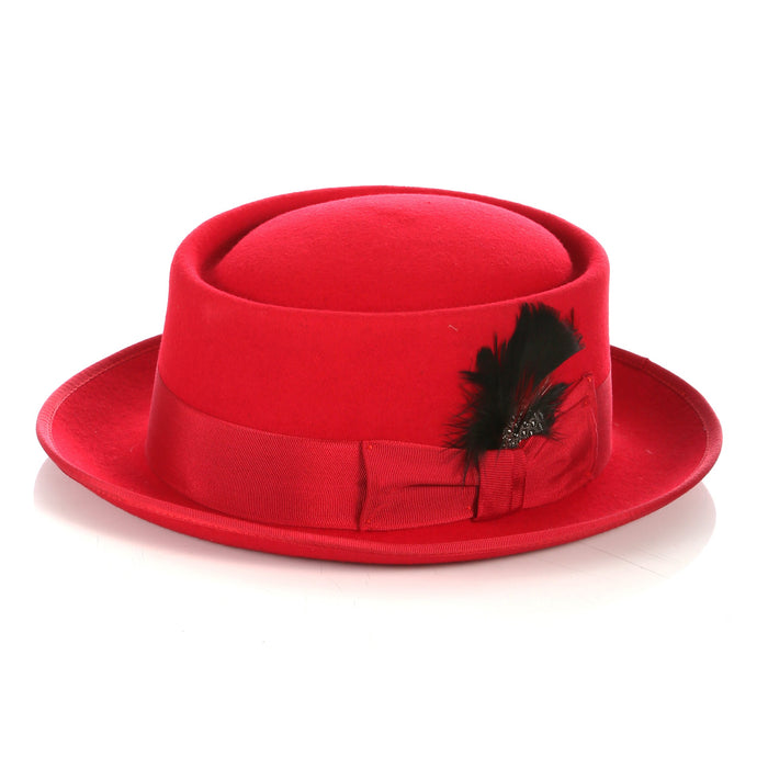 Red Wool Pork Pie Hat - Ferrecci USA 