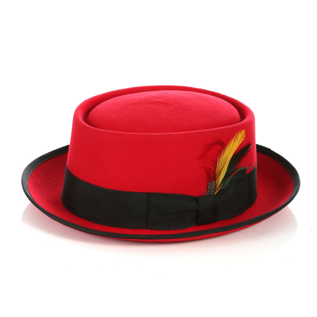 Red Black  Wool Pork Pie Hat - Ferrecci USA 