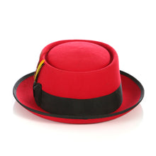 Load image into Gallery viewer, Red Black  Wool Pork Pie Hat - Ferrecci USA 

