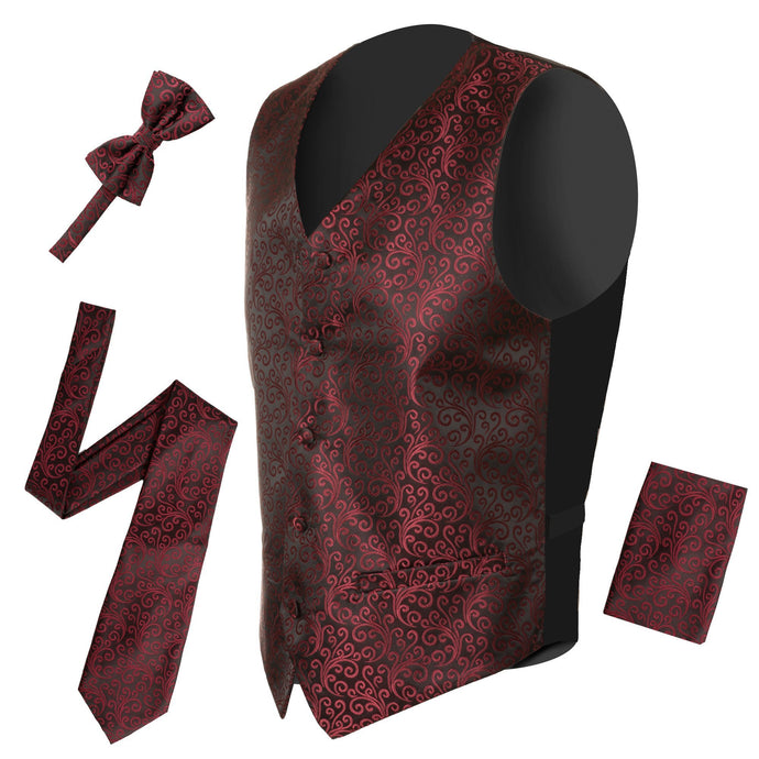 Ferrecci Mens PV50-2 Burgundy Black Vest Set - Ferrecci USA 