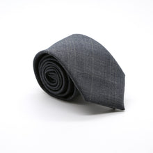 Load image into Gallery viewer, Slim Charcoal and Hint Of Tan Plaid Neckties &amp; Handkerchief - Ferrecci USA 
