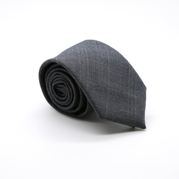 Slim Charcoal and Hint Of Tan Plaid Neckties & Handkerchief - Ferrecci USA 