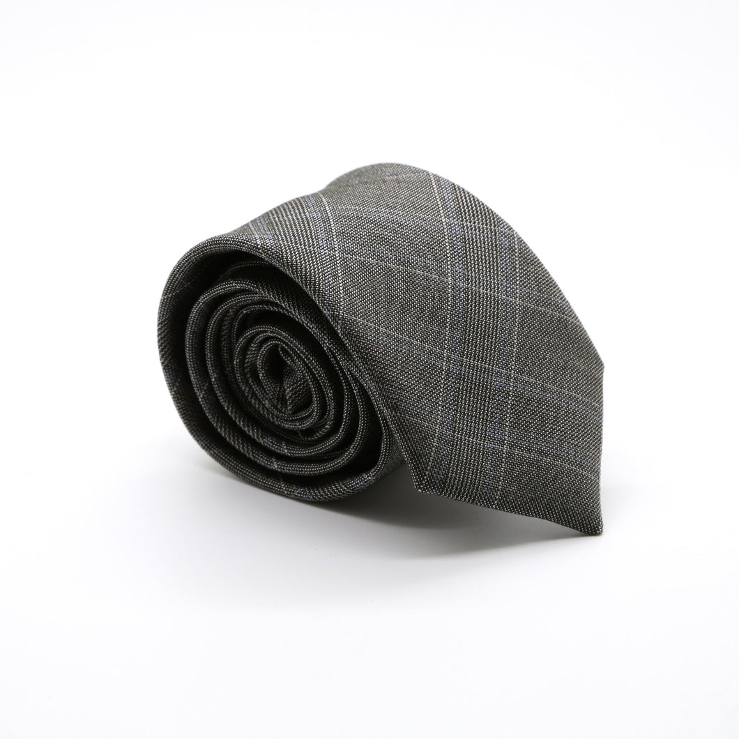 Slim Charcoal and Pink With Hint Of Sky Blue Plaid Neckties & Handkerchief - Ferrecci USA 