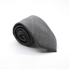 Load image into Gallery viewer, Slim Grey and Yellow Plaid Necktie &amp; Handkerchief - Ferrecci USA 
